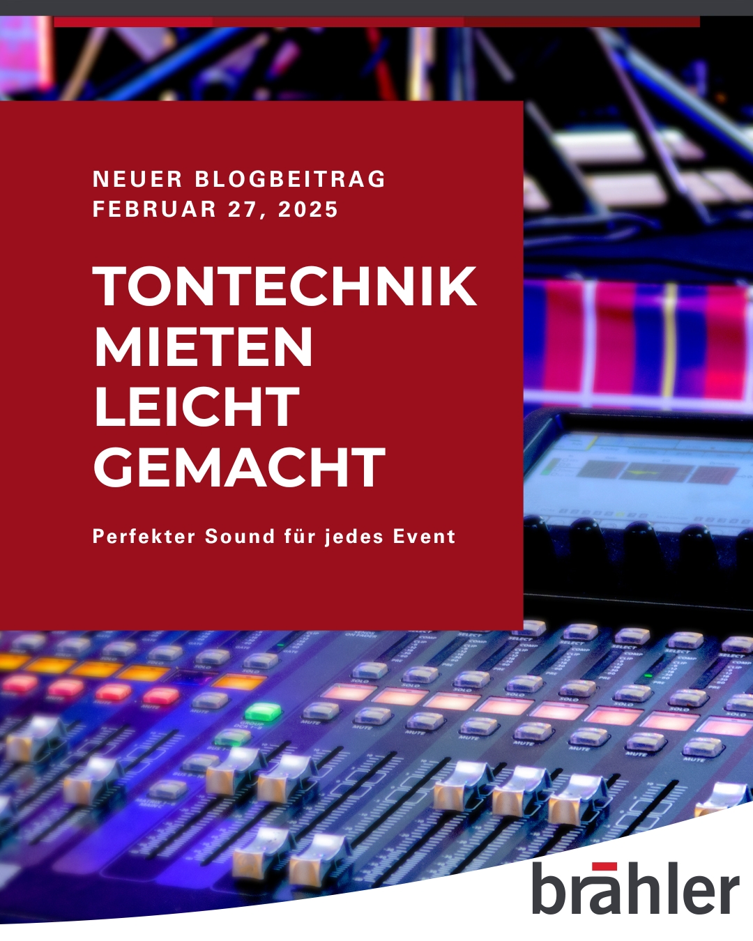 Eine Nahaufnahme eines professionellen Audio-Mischpults, das die Technologie zeigt, die für perfekten Sound bei verschiedenen Veranstaltungen sorgt.